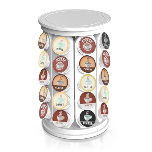 CEHNCEH K Cup Holder: Coffee Pod Carousel Organizer, Compatible with 40 Keurig K-Cup Pods, Spins 360-Degrees - Lazy Susan Platform, Home or Office Kitchen Counter Organize (Off-white) - color: White