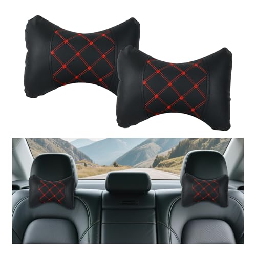 wuyaoyao 2PCS Car Neck Pillow, Soft Breathable Headrest Pillow for Cars, Comfortable Auto Seat Neck Support Pillows, Vehicle Head Rest Cushion for Driving Fatigue Relief, Car Accessories (Black+Red) - color: Black+red