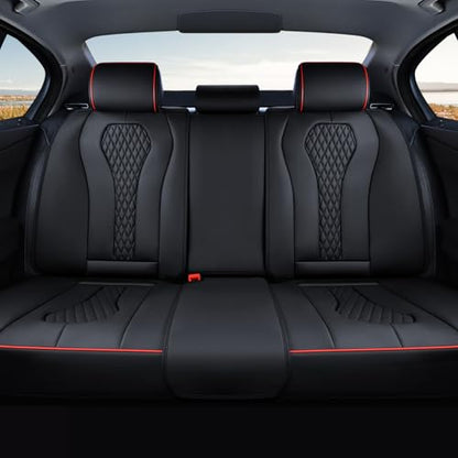 Coverado Car Seat Covers, Rear Car Protectors, Black Leather Seat Covers, 3-Piece Waterproof Automotive Seat Covers for Back Seats Universal Fit for SUVs & Cars, All-Weather Protection - color: Black&Red line