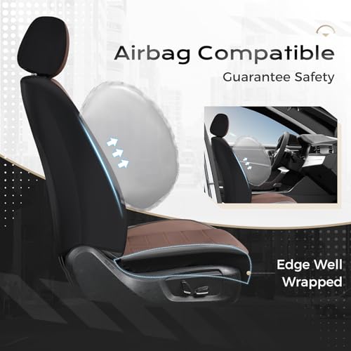 Coverado Full Set Leather Car Seat Covers, Crafted with Full Leather Construction and Carbon Fibre Weave Universal Fit for Most Cars SUV Trucks(Coffee - color: Coffee, size: FullSet