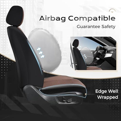 Coverado Full Set Leather Car Seat Covers, Crafted with Full Leather Construction and Carbon Fibre Weave Universal Fit for Most Cars SUV Trucks(Coffee - color: Coffee, size: FullSet