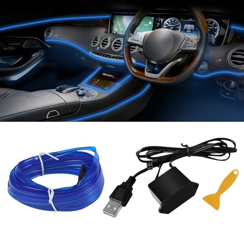 EL Wire Interior Car LED Strip Lights, 16.4FT RGB USB Neon Automotive Light Strip, Electroluminescent Vehicle Ambient Lighting Kit, Interior Decoration Car Accessories (Blue) - color: Blue, size: USB