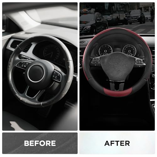 Road Comforts Steering Wheel Cover, Breathable Anti-Slip Leather Steering Wheel Cover, Universal Fit 14.5–15 Inch, Comfortable Grip - Redwine Color
