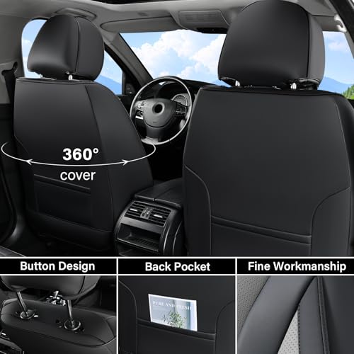 Coverado Waterproof Nappa Leather Car Seat Covers, Automotive Fullset Seat Covers, 5 Seat Car Seat Cushion & Protector, Black&Gray Front and Rear Covers Universal Fit for Most Cars, SUVs, Trucks - color: Black&Gray, size: FullSet