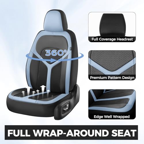 Car Seat Covers Front Seat, Universal Seat Cover 2 Seats, Automotive Seat Covers with Mesh Leather, Waterproof Car Seat Protector, Breathable Car Seat Cushion for Most Car SUV Truck Blue - color: Blue, size: Frontpair