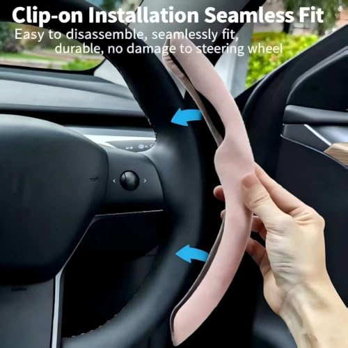 for Tesla Model 3/Y 2016-2025 2026 Juniper/Highland Steering Wheel Cover Suede Steering Wheel Protector Auto Non Slip Grip Function Accessories (Pink) - color: Pink