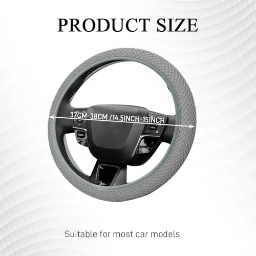 Elastic Stretch Steering Wheel Cover, Steering Wheel Protector, 15 Inch Anti-Slip Breathable Microfiber Ice Silk Protection, Easy Carry, Warm in Winter & Cool in Summer for Cars (Gray) - color: Gray