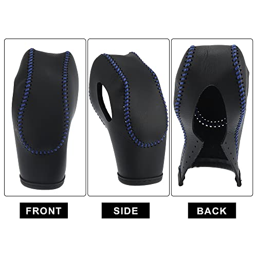 X AUTOHAUX Car Faux Leather Gear Shift Knob Cover Black with Blue Line for Ford Focus 2012-2018 Escape 2013-2019 Fusion 2013-2016 Fiesta Transit Van