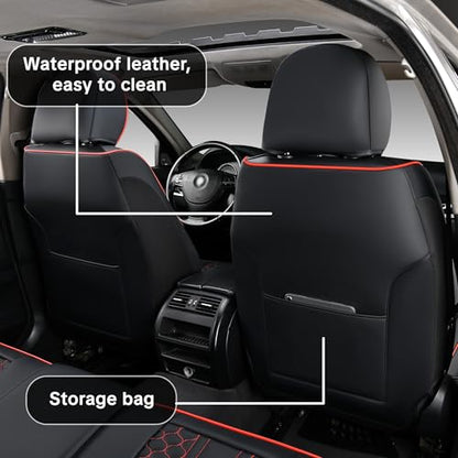 for Nissan Rogue 2008-2026 Car Seat Covers, Red Edge Car Seat Covers, Premium Leather, 5 Seats Full Set, Waterproof, Anti-Slip, Protect and Upgrade Seats, Beautify the Interior of Old Cars - color: Luxury_Black and Red Edge
