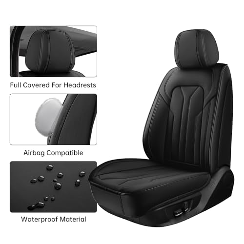Car Seat Covers Full Set,5 Seat Leather Seat Covers for Cars,Black Front Seats and Back Seat Cover,Waterproof Car Seat Cushion Protectors,Universal Fit for Most Cars SUV Trucks - color: Black
