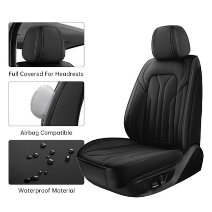 Car Seat Covers Full Set,5 Seat Leather Seat Covers for Cars,Black Front Seats and Back Seat Cover,Waterproof Car Seat Cushion Protectors,Universal Fit for Most Cars SUV Trucks - color: Black