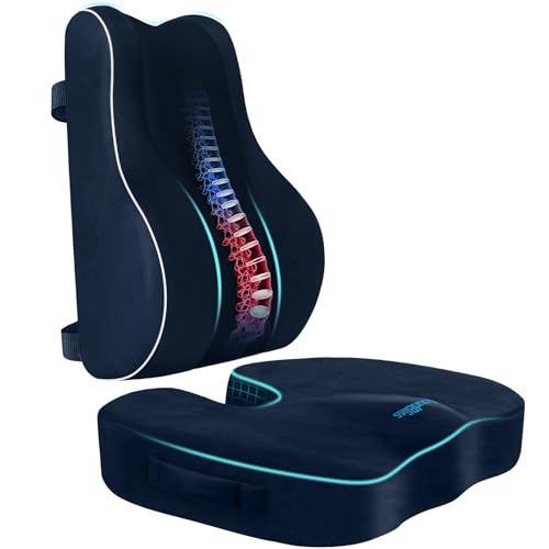 CloudBliss Ergonomic Lumbar Support Pillow Seat Cuhsion - Memory Foam for Lower Back Pain Relief, Adjustable Straps & Mesh Cover for Office, Gaming, Car Seat (Blue) - color: Blue