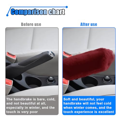 2PCS Plush Car Gear Shift Knob Cover & Handbrake Cover, Soft Fluffy Shift Knob Brake Handle Protector, Universal Car Interior Accessories (Burgundy) - color: Burgundy