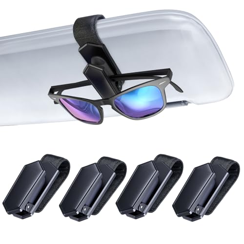 One-Handed-Operation Sunglasses Holder for Car, Visor Sunglass Holder Clip, Car Accessories Interior, Universal Fit Silicone Padded Visor Sunglass Holder Car, Unmatched Durability (4 Pack) - color: Black, size: 4 Pack