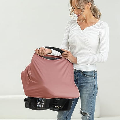 Breathable Car Seat Cover for Babies – Multi-Purpose Soft Rayon Nursing Cover for Breastfeeding, High Stretchy Infant Carseat Canopy, Stroller Cover (Smooth Rayon, Blush) - color: Blush