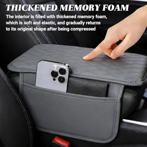 Car Center Console Cover, Upgraded Microfiber Car Armrest Cover Cushion, with 2 Storage Bags Scratch, Resistant Leather Cars Armrest Storage Box Universal Vehicles Accessories (Gray) - color: Gray