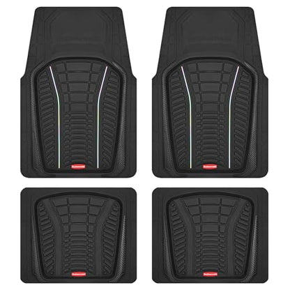 Rubbermaid Car Floor Mats Full Set – Premium All-Weather Car Mat with Brushed Aluminum Inserts, Universal Trim-to-Fit Design, Anti-Slip Backing for Cars, SUVs, Trucks, and Vans - color: Black