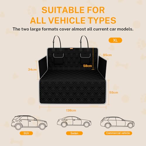 Toozey Dog Car Seat Cover for SUV - Waterproof Back Seat Cover for Dogs with Side Walls & Bumper Guard, Non-Slip 600D Oxford, Large Pet Car Seat Protector 81.9"×54.3" - size: Large (81.9 x 54.3 Inches)