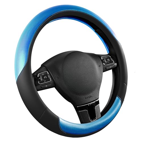Road Comforts Steering Wheel Cover – Breathable Leather Steering Wheel Cover, Anti-Slip Grip, Universal Fit 14.5” to 15”, Heat & Cold Resistant for Cars, SUVs, and Trucks – Black & Metallic Blue - color: Black&Metallic Blue
