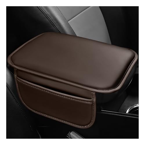 Car Center Console Cover, Comfortable Leather Auto Arm Rest Pad with 2 Storage Bags, Universal Waterproof Armrest Cushion Mat Middle Console Cover for Most Vehicles (Brown)