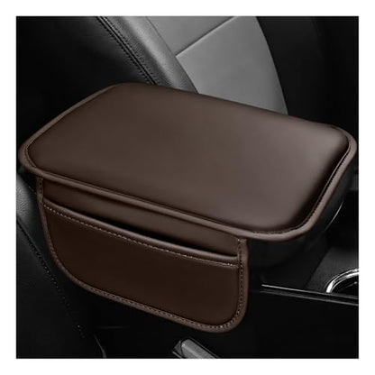 Car Center Console Cover, Comfortable Leather Auto Arm Rest Pad with 2 Storage Bags, Universal Waterproof Armrest Cushion Mat Middle Console Cover for Most Vehicles (Brown)