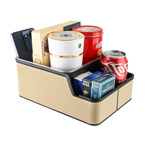 Car Organizer Between Back Seat,Car Armrest Storage Box with Compartment,Multifunctional Front Seat Organizer,Center Console Cup Holder Tray,Car Seat Organizer with Non-slip Mat(Beige) - color: Beige