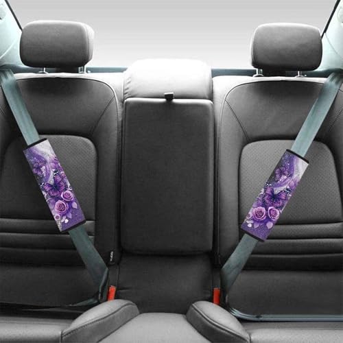 Dreaweet Car Seat Belt Cover Pad Purple Rose Butterfly Seatbelt Covers for Women Universal Auto Accessories 2 Pcs Seatbelt Cushions Comfy Soft Car Seat Strap Covers - color: Rose Butterfly