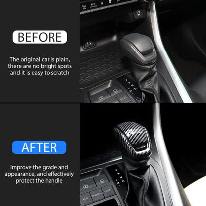 for Toyota RAV4 2023-2019 Gear Shift Knob Cover Carbon Fiber Grain Interior Protective Gear Shift Trim for Toyota Highlander 2023-2020 - color: Gear Shift Knob Cover