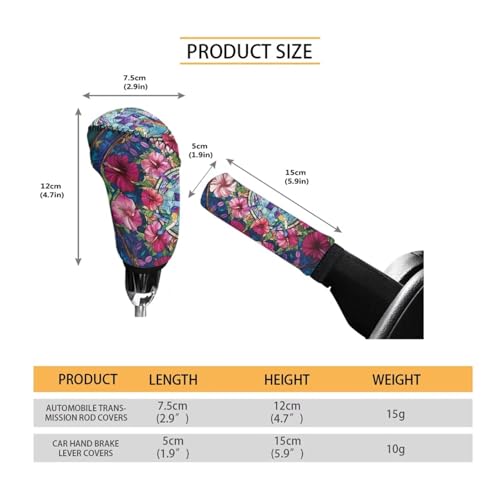 Hibiscus Hummingbird Cross Pattern 2 Pcs Car Handbrake Cover Set with Gear Shift Cover, Washable Auto Handbrake Grip Cover Stretchy Car Accessories Universal Fit for SUV Sedan Van - color: Hibiscus Hummingbird Cross