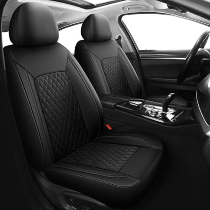 HChengkikz Car Seat Cover, Breathable and Waterproof Leather Seat Covers, Luxury PU Universal Fit Automotive Airbag Compatible for Cars Sedans SUV and Trucks (2 Pieces, Front Seat, Black) - color: N1 Black, size: Front Seat