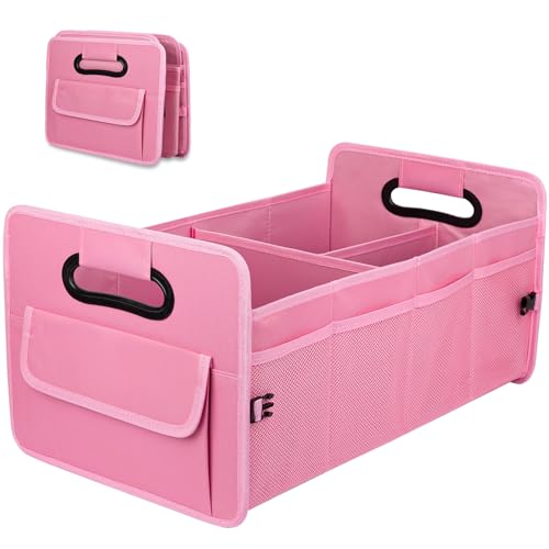 Car Trunk Organizer, Car Organizers and Storage Collapsible Multi Compartment Container Box, Adjustable Car Accessories for SUV Sedan Truck, Large Size, Pink - color: Pink, size: Large