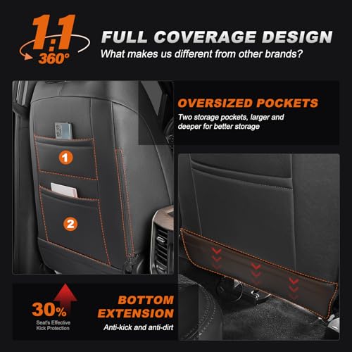 Custom Fit Seat Covers for Ram 1500: 2019 2020 2021 2022 2023 2024 2025 2026 Faux Leather Car Seat Covers Truck Full Set Black+Gray