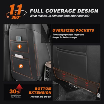Custom Fit Seat Covers for Ram 1500: 2019 2020 2021 2022 2023 2024 2025 2026 Faux Leather Car Seat Covers Truck Full Set Black+Gray
