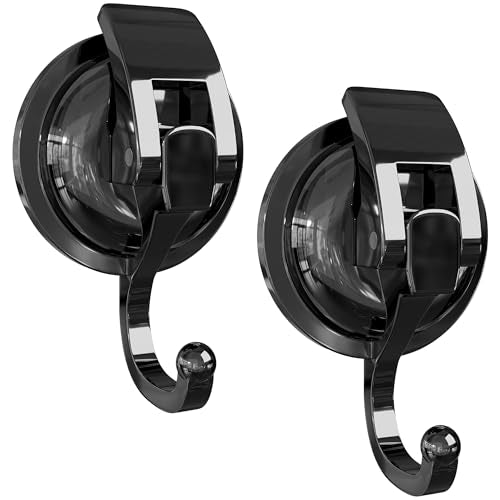 Heavy Duty Vacuum Suction Cup Hooks, Matte Black Plated Polished Super Suction for Kitchen Bathroom, 2 Pack