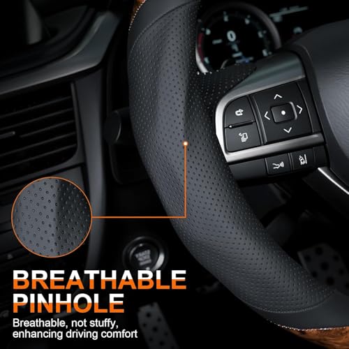 Wood Grain Steering Wheel Cover, Universal 14.5-15 inch Microfiber Leather Anti Slip Car Interior Accessories for Women Men, Black - color: Black