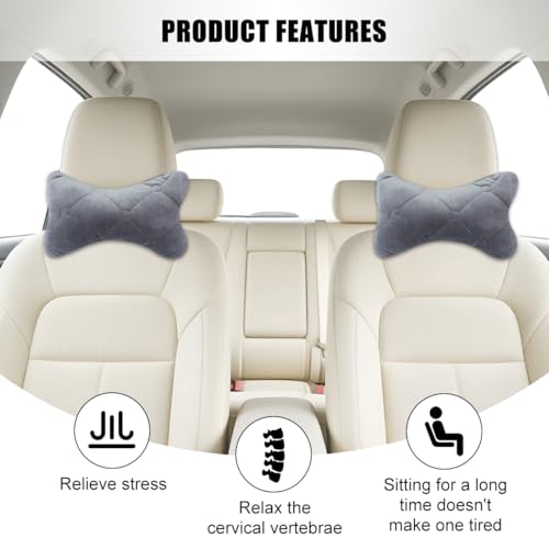 2PCS Car Headrest Pillow, Comfortable Ergonomic Design Vehicle Seat Neck Pillow for Driving Fatigue Relief, Soft Breathable Automotive Interior Head Rest Cushion Pad, Universal Fit (Gray) - color: Gray