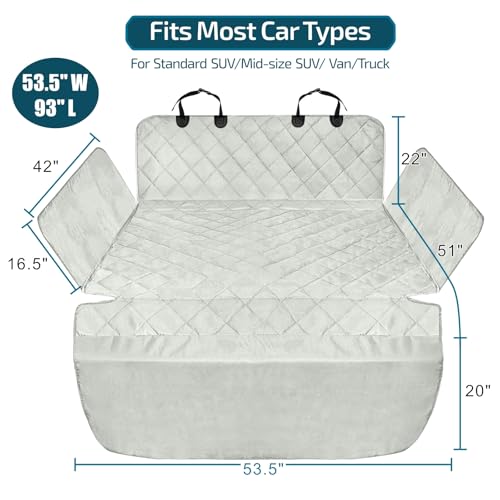 F-color SUV Cargo Liner for Dogs - Waterproof Pet Cargo Liner with Side Flaps, Comfort Dog Cargo Cover with Bumper Flap, Scratchproof Non-Slip Large for Full-Size SUVs Vans, 55 x 93 Inch, Grey - color: Grey, size: Large Extended (With Flaps) 93"