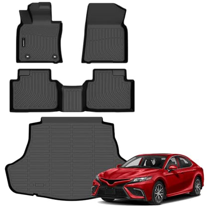 Auxko All Weather Floor Mats Cargo Mat Fit for Toyota Camry Hybrid 2024 2023 2022 2021 2020 2019 2018 TPE Floor Liner Trunk Mat Camry Accessories All Season Odorless Anti-Slip Black - size: camry hybrid|2020-2024|floor+cargo mats