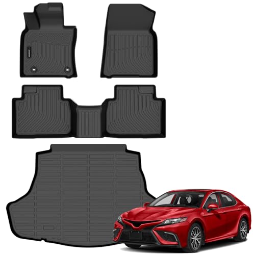 Auxko All Weather Floor Mats Cargo Mat Fit for Toyota Camry Hybrid 2024 2023 2022 2021 2020 2019 2018 TPE Floor Liner Trunk Mat Camry Accessories All Season Odorless Anti-Slip Black - size: camry hybrid|2020-2024|floor+cargo mats