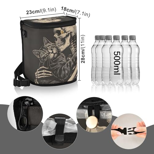 MNSRUU Car Trash Can with Lid, Cat Snuggled Human Skeletal Skull Car Trash Bag Hanging Organizers and Storage for Front Back Seat, Leak-Proof Trash Bin - color: Skull I9450