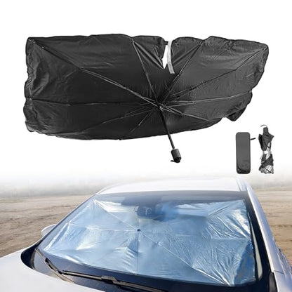 2026 Windshield Sun Shade Umbrella, Ultraviolet Protective Film and Heat Insulation Film, Emergency Rain Shield & Dashboard Protector, for Auto Windshield Covers Trucks Cars (55 in) - size: 140cm