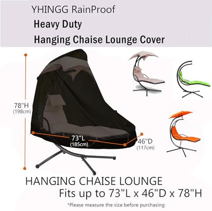 Patio Hanging Chaise Lounge Cover 900D 73 Inch Waterproof Heavy Duty Outdoor Swing Chair Hammock Cover - color: Black