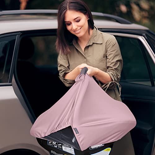 Summer Baby Car Seat Cover | 2-in-1 Breathable Carseat Sun Shade & Mosquito Net | UV Protection Lightweight Canopy Covers for Infant Girls | Bug Net Mesh for Warm Weather (Pink) - color: Pink