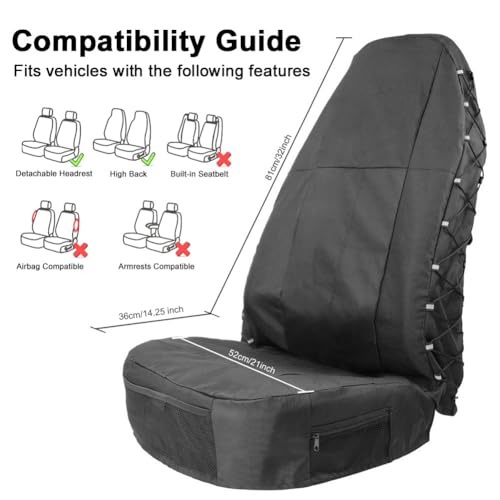 TIROL Front Car Seat Covers Waterproof Bucket Seat Cover Universal Heavy Duty High Back Seat Covers for Semi Truck, Cars, Trucks, Van, SUV, Pickup 1PCS - color: Black - 1 Pack