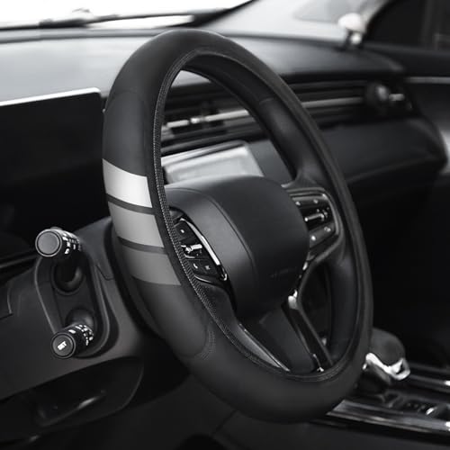 Premium Leather Steering Wheel Cover Compatible with Toyota Tacoma 4Runner Tundra TRD Camry Rav4 Cars, Universal Fit 14-15 Inch, Breathable, Comfortable Grip, Lightweight, Easy Install Accessory - color: Tri-color Gray