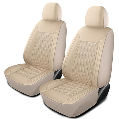 HChengkikz Car Seat Covers, Breathable and Waterproof Leather Seat Covers, Luxury PU Universal Fit Automotive Airbag Compatible for Most Cars Sedans SUV and Truck (2 Pieces, Front Seat, Beige) - color: N1 Beige, size: Front Seat