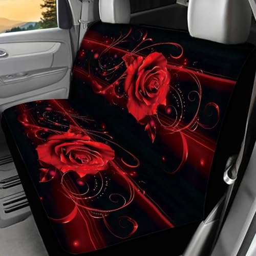 AFPANQZ 3D Red Rose Car Rear Seat Cover Non-Slip Stretch Universal Fit, Baby Dog Pets Work Back Seat Cover for Car Truck Van SUV Back Seats Cushion Protective Against Dirt & Pet Fur - color: 3D Red Rose