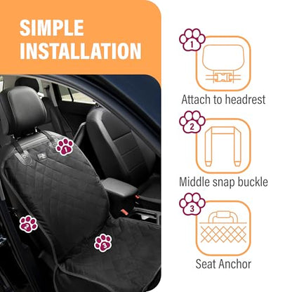 Active Pets Dog Car Seat Cover, Waterproof Front Seat Protector for SUV Truck Sedan, Pet Safety Travel Comfort System with Universal Fit, Black - color: Black