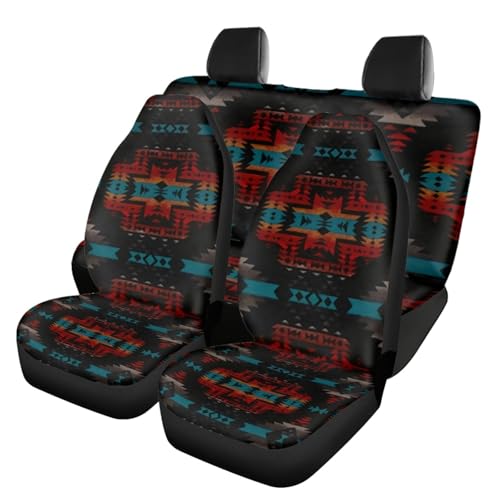FUSURIRE Dark Aztec Southwestern Native American Vintage Car Seat Covers 4 Pcs Full Set, Vehicles Front & Rear Seat Protector Universal Fit for Sedan SUV Trucks - color: Dark Aztec Southwestern Native