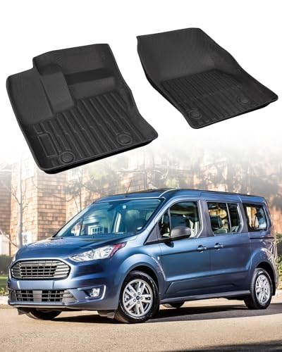 Car Floor Mats for Ford Transit Connect: 2014-2021 Front Row Mats, Only Fit Vinyl Floor and Floor Posts, All Weather Floor Liners for Connect Van Accesories, Heavy-Duty Anti-Slip Black TPE Carpets